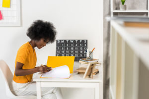 woman working at desk at home