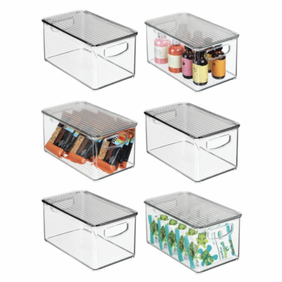 mDesign Plastic Stackable Kitchen Bins with Lids